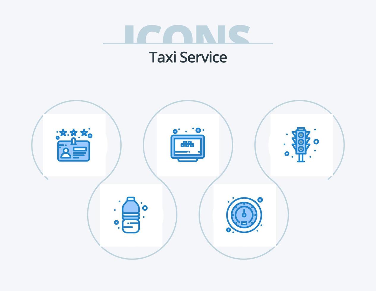 servicio de taxi icono azul paquete 5 diseño de iconos. semáforos. señal. conductor. sitio web. taxi vector