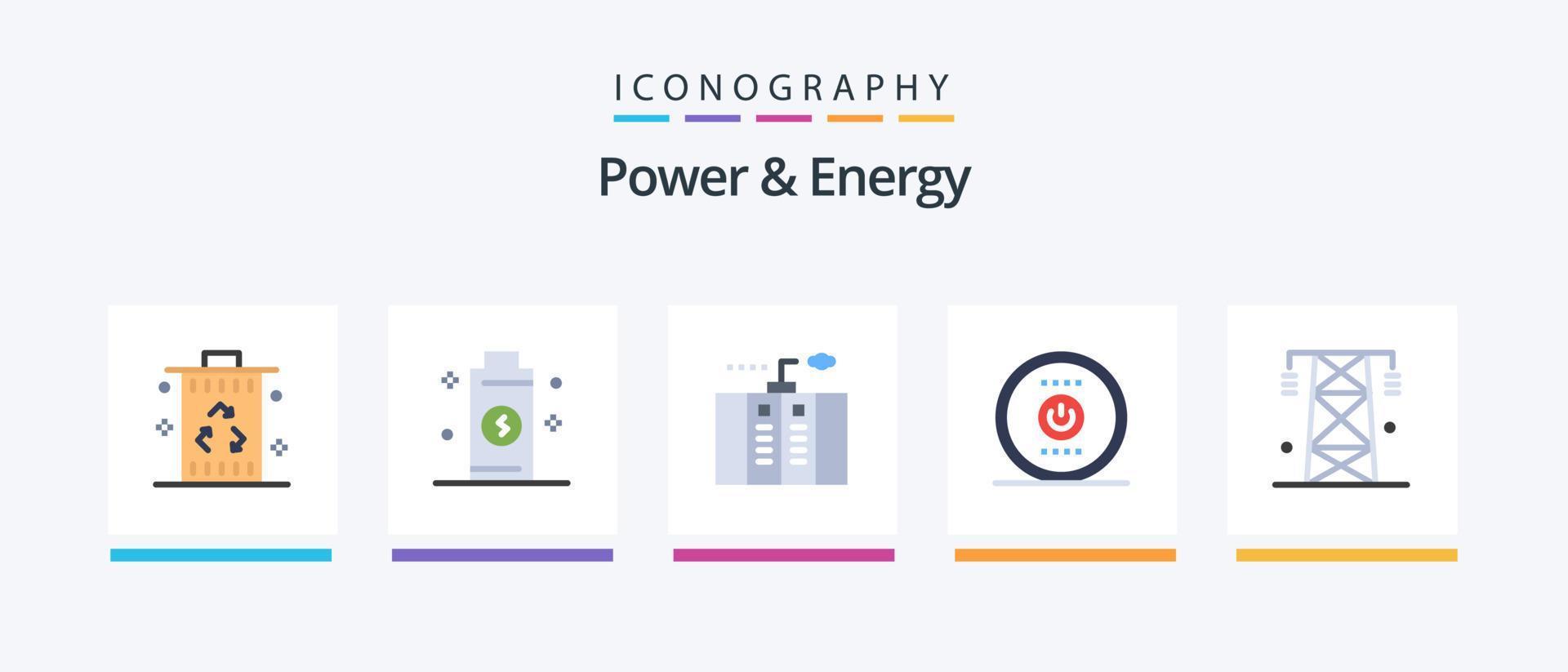 Paquete de 5 iconos planos de energía y energía que incluye energía. electricidad. poder. informática. generador. diseño de iconos creativos vector