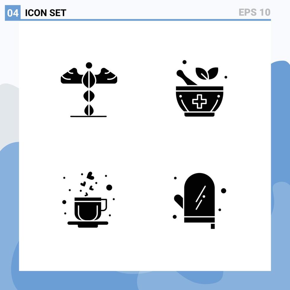 Group of 4 Solid Glyphs Signs and Symbols for medicine love greece signaling food Editable Vector Design Elements