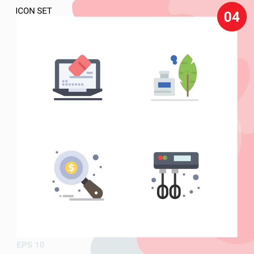4 Universal Flat Icon Signs Symbols of laptop auditing screen ink bottle tax monitoring Editable Vector Design Elements
