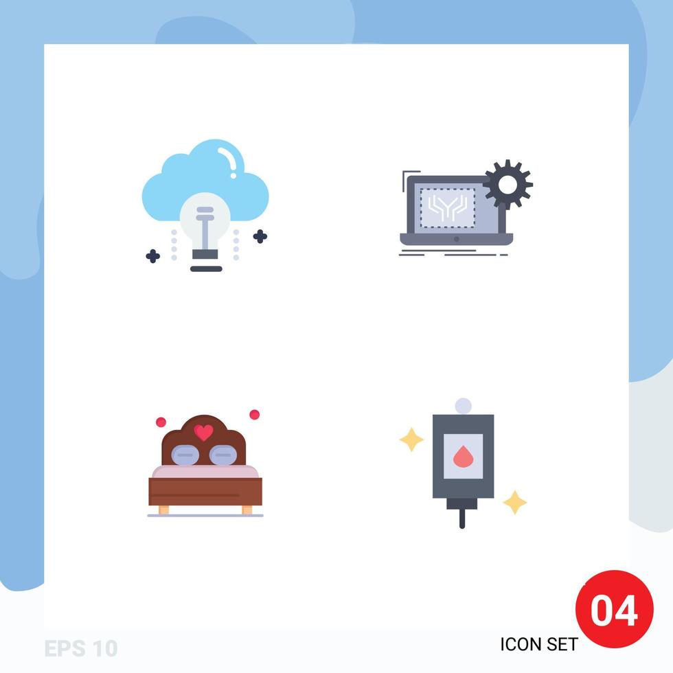 4 Flat Icon concept for Websites Mobile and Apps cloud hardware bulb circuit love Editable Vector Design Elements