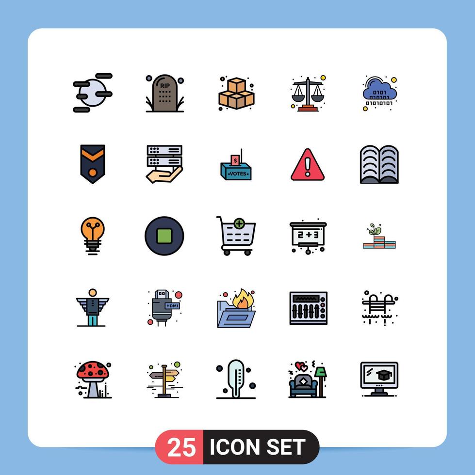 User Interface Pack of 25 Basic Filled line Flat Colors of digital cloud cubes binary debt Editable Vector Design Elements