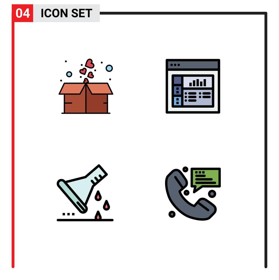 Filledline Flat Color Pack of 4 Universal Symbols of box lab glassware package layout test tube Editable Vector Design Elements
