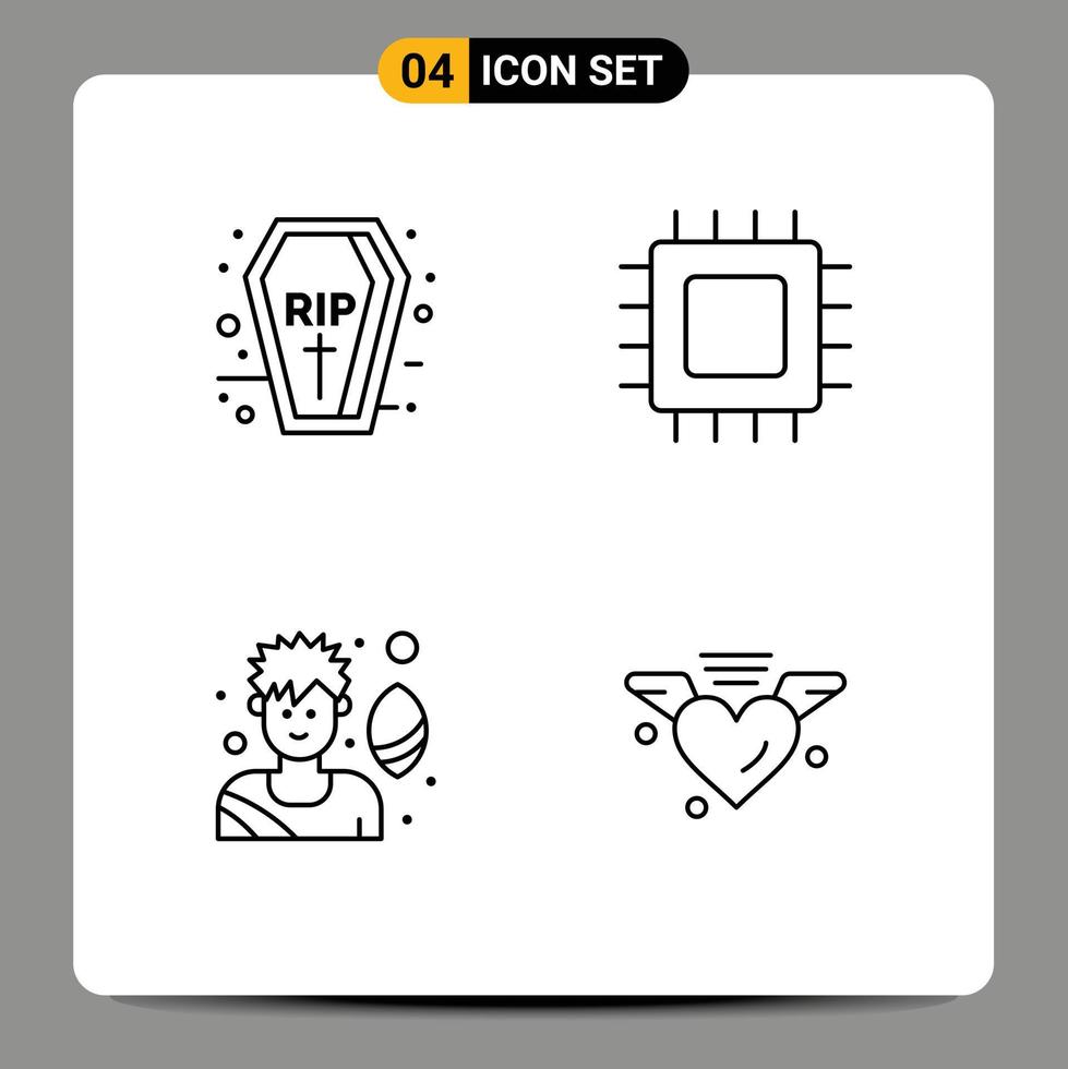 Universal Icon Symbols Group of 4 Modern Filledline Flat Colors of coffin rugby player rip devices game Editable Vector Design Elements
