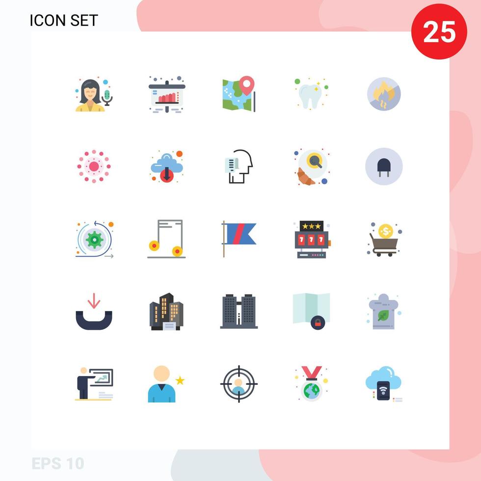 Set of 25 Vector Flat Colors on Grid for fire no fire pin tooth care Editable Vector Design Elements