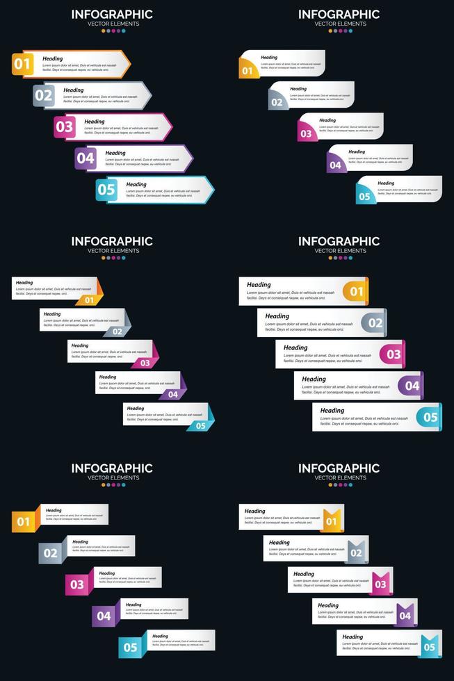 Vector 6 Infographics Pack Presentation slide template 5 Steps cycle diagrams and timelines