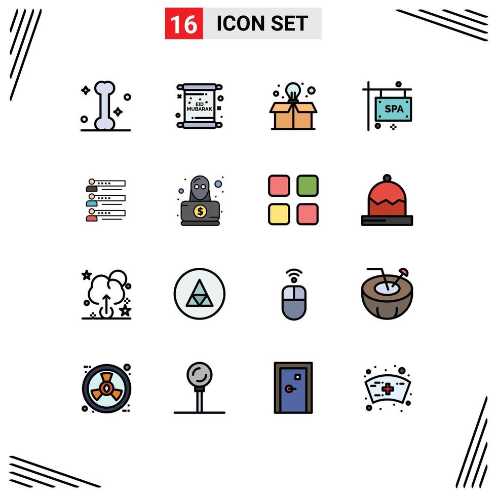 Universal Icon Symbols Group of 16 Modern Flat Color Filled Lines of people skills education spa sign board sign Editable Creative Vector Design Elements
