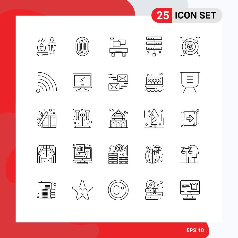 Mobile Interface Line Set of 25 Pictograms of galaxy internet scanner hosting transportation Editable Vector Design Elements
