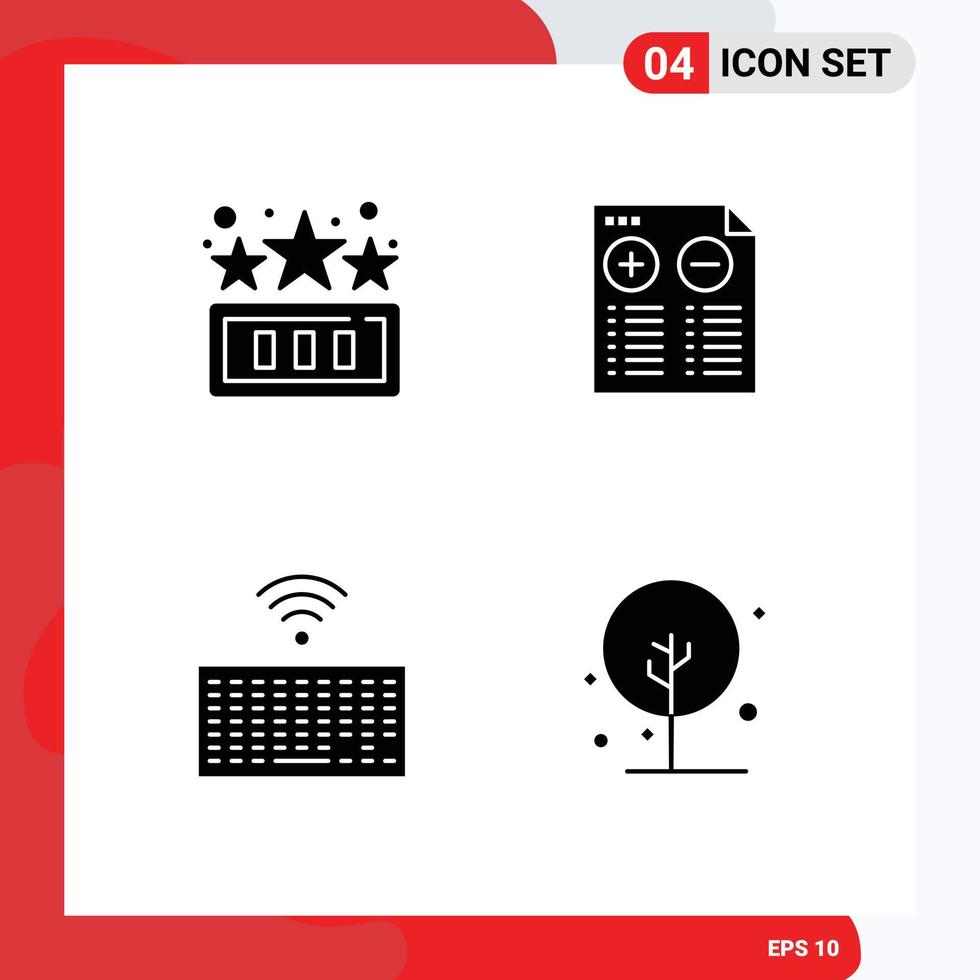 Group of 4 Modern Solid Glyphs Set for high score keyboard play plus type Editable Vector Design Elements
