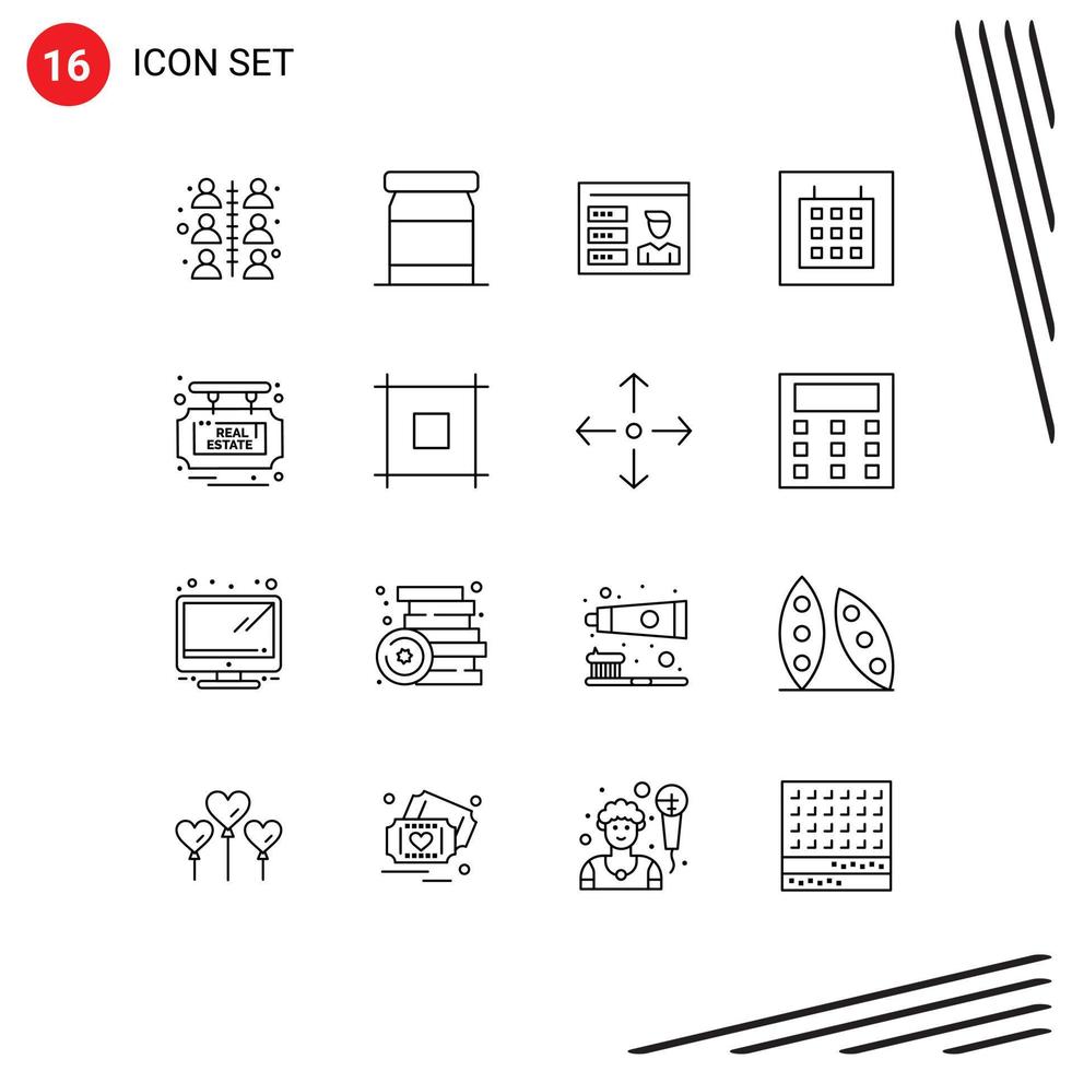 Outline Pack of 16 Universal Symbols of sale estate profile board layout Editable Vector Design Elements