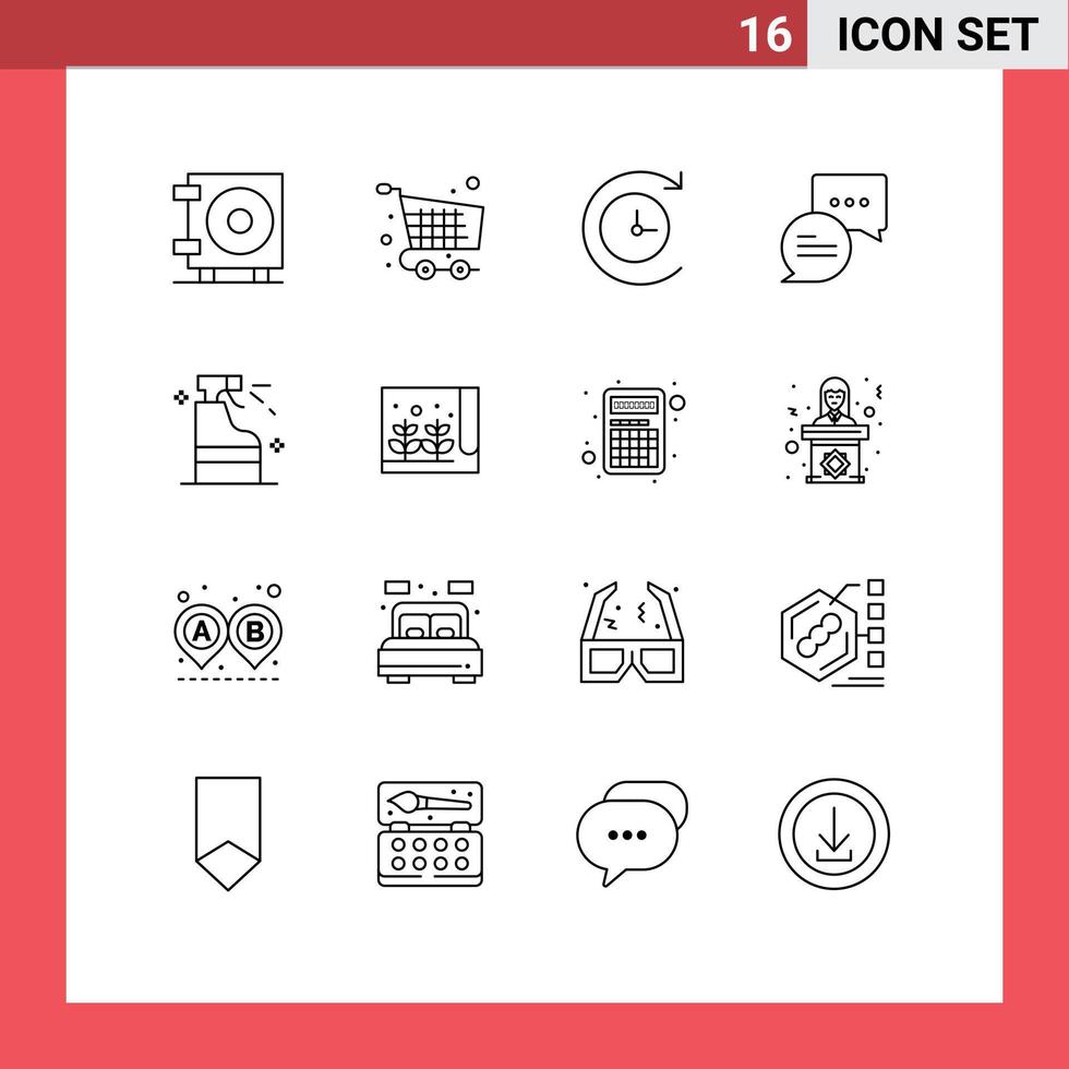 Set of 16 Modern UI Icons Symbols Signs for farm detergent backup cleaning mail Editable Vector Design Elements