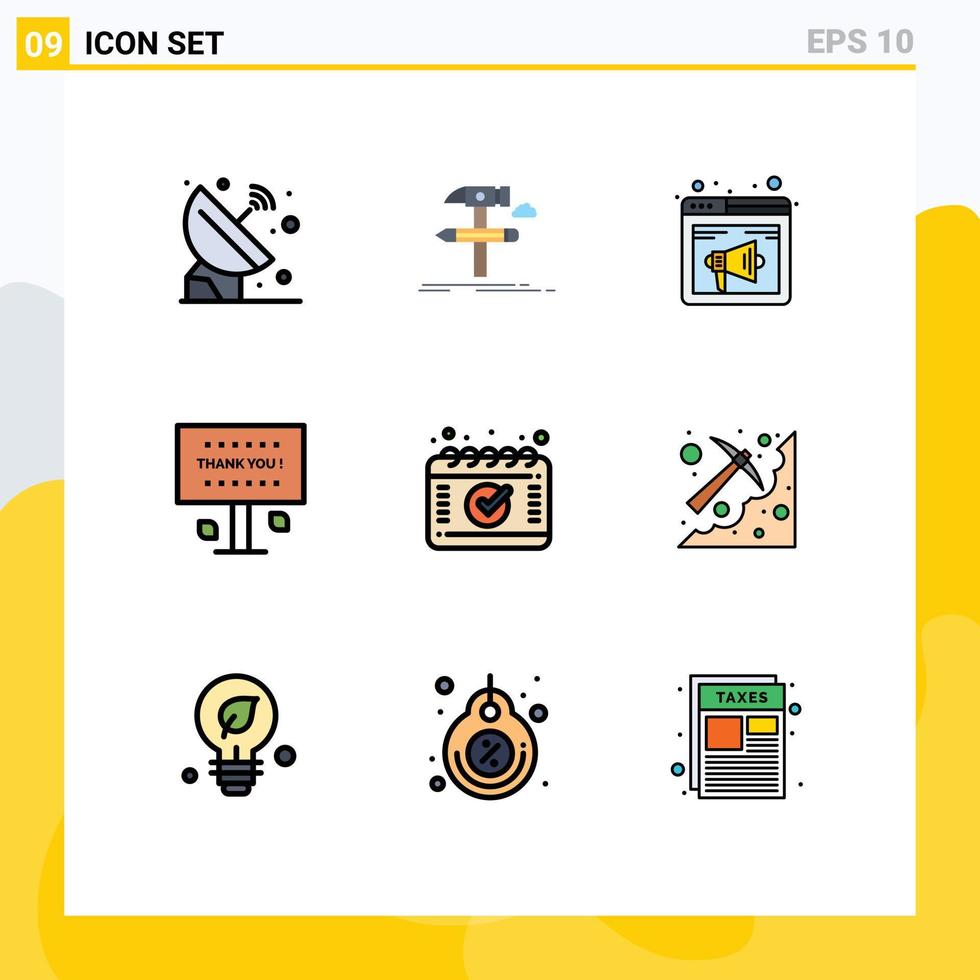 Stock Vector Icon Pack of 9 Line Signs and Symbols for thank greeting tool webpage sound Editable Vector Design Elements