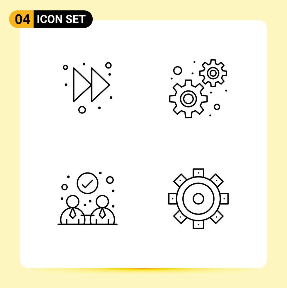 4 colores planos universales de línea de llenado establecidos para aplicaciones web y móviles acuerdos de desarrollo de construcción de flechas que establecen elementos de diseño vectorial editables vector