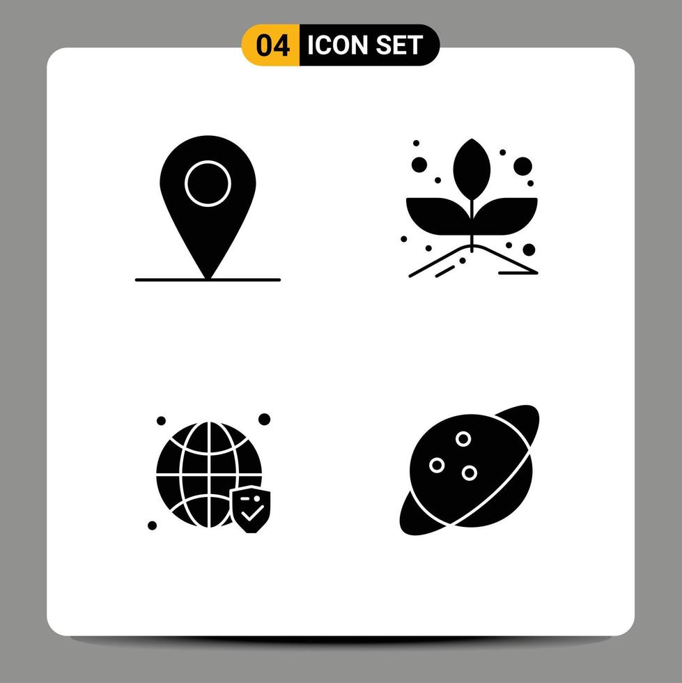 Set of Commercial Solid Glyphs pack for location planet plant secure space Editable Vector Design Elements