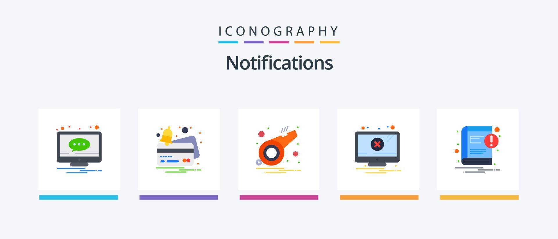 Notifications Flat 5 Icon Pack Including book. notification. payment. error. whistle. Creative Icons Design vector