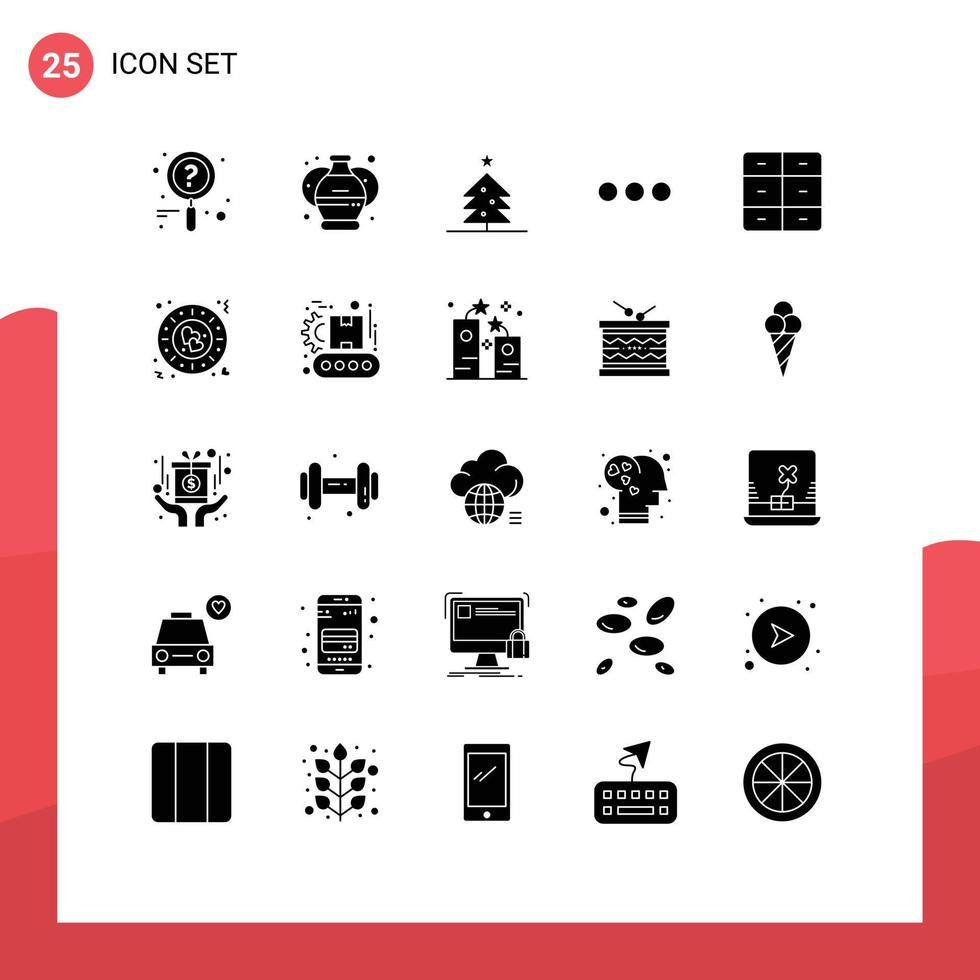 25 Universal Solid Glyphs Set for Web and Mobile Applications interior decor christmas closet massege Editable Vector Design Elements