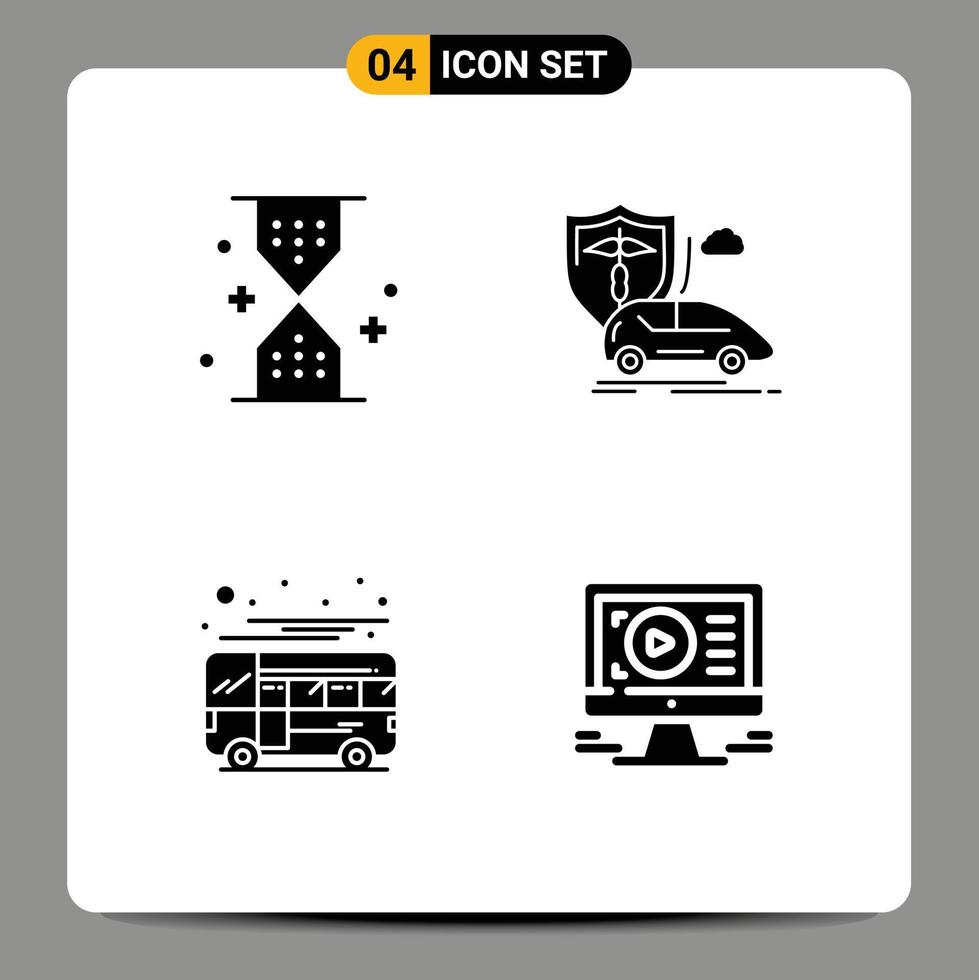 Stock Vector Icon Pack of 4 Line Signs and Symbols for clock safety ui hand bus Editable Vector Design Elements