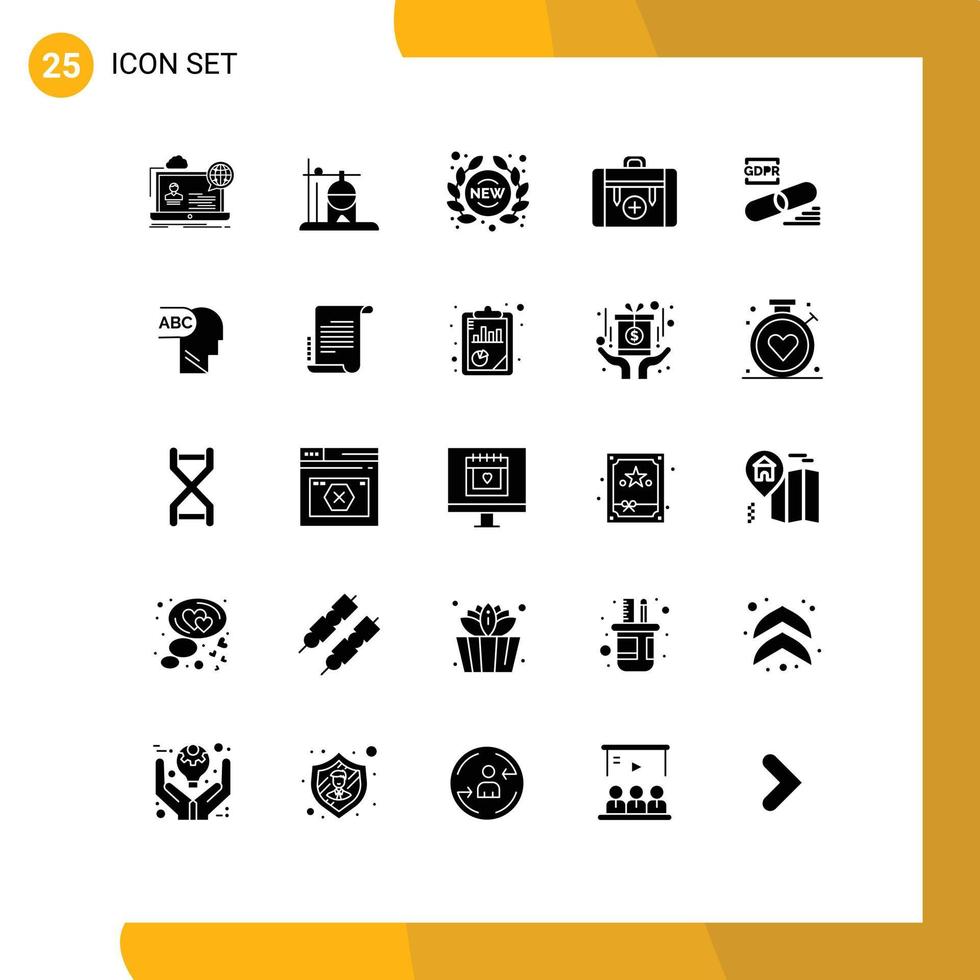 Group of 25 Modern Solid Glyphs Set for hiking camping transfusion bag sign Editable Vector Design Elements