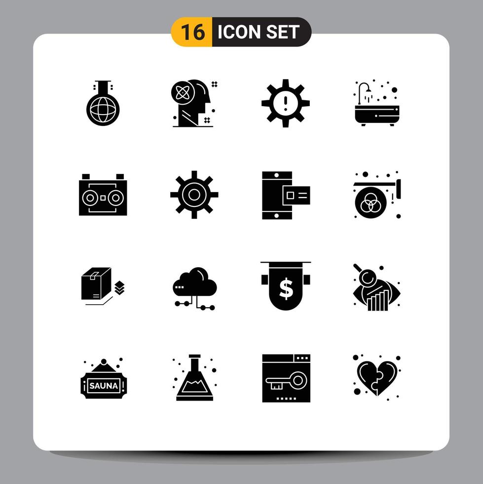 Pack of 16 creative Solid Glyphs of shower bathtub idea bath resources Editable Vector Design Elements