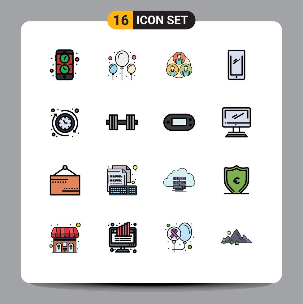 Mobile Interface Flat Color Filled Line Set of 16 Pictograms of clock iphone gang android smart phone Editable Creative Vector Design Elements