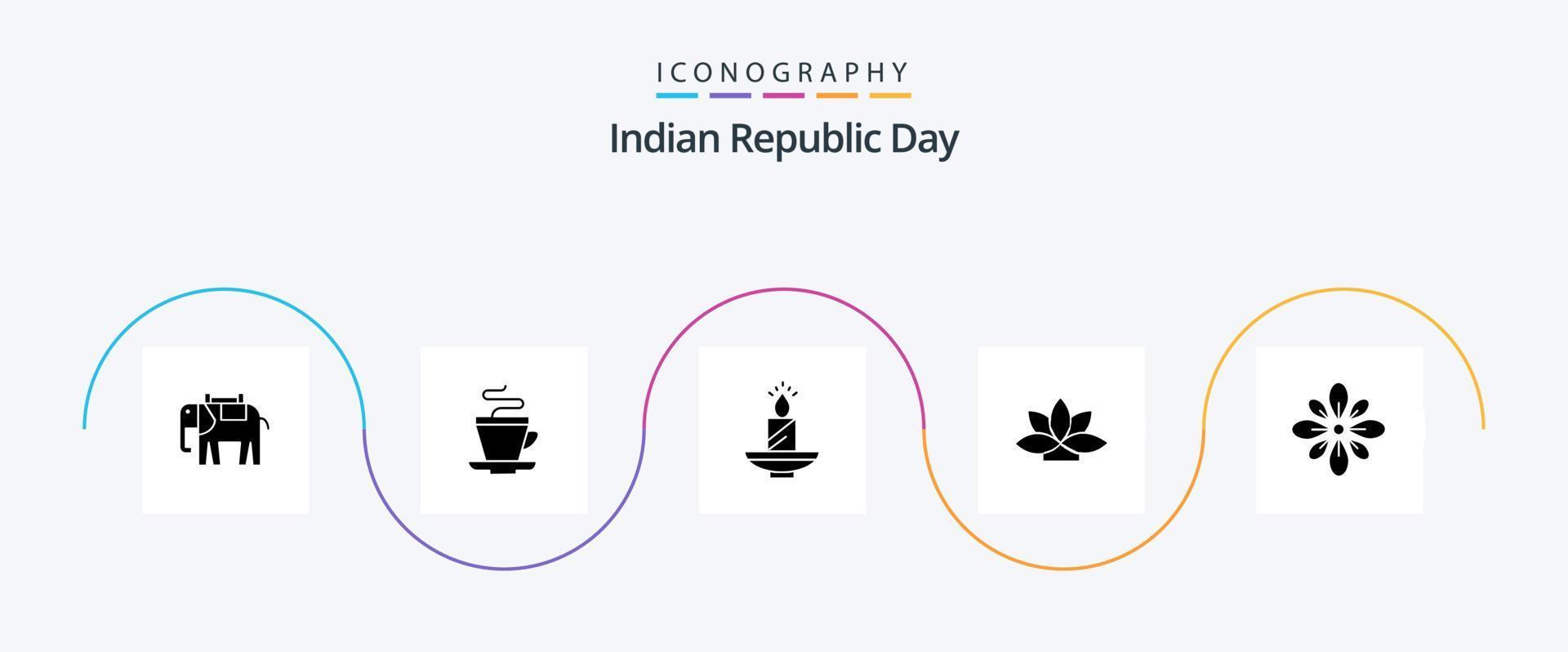 paquete de iconos de glifo 5 del día de la república india que incluye loto. flor. vela. cera. lámpara vector