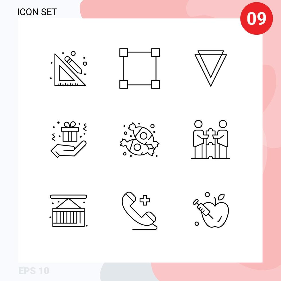 Group of 9 Outlines Signs and Symbols for sweets dessert coin candy box Editable Vector Design Elements