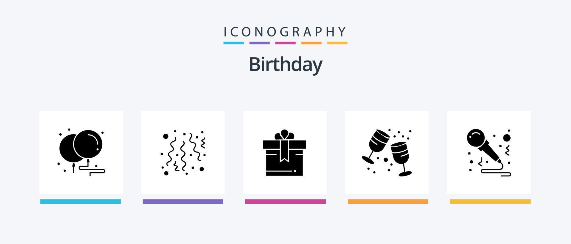 Birthday Glyph 5 Icon Pack Including party. birthday. birthday. party. drink. Creative Icons Design vector