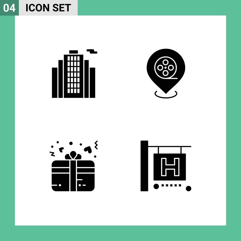 Set of 4 Modern UI Icons Symbols Signs for building heart cinema gift travel Editable Vector Design Elements