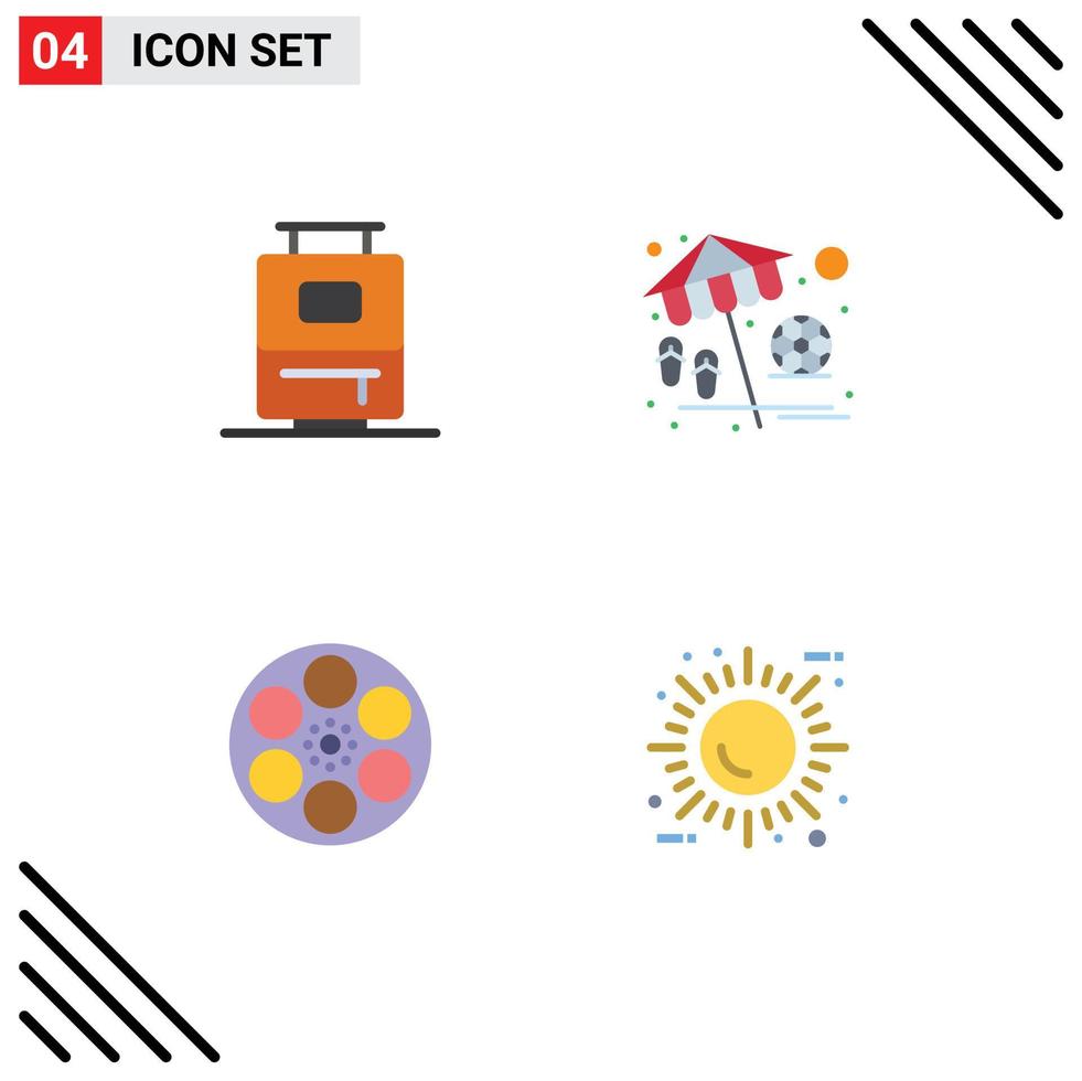 4 User Interface Flat Icon Pack of modern Signs and Symbols of bag reel beach play tape Editable Vector Design Elements