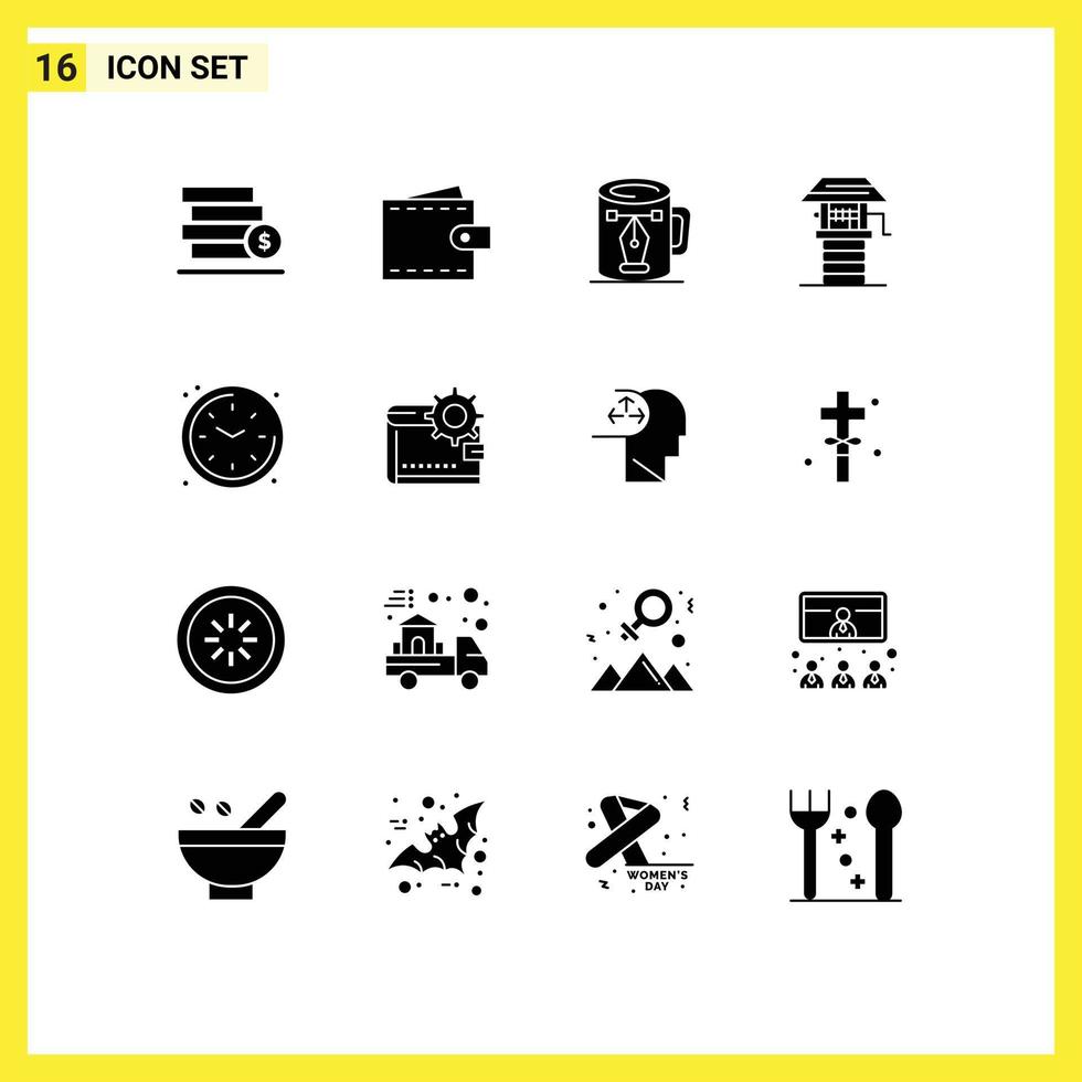 16 Solid Glyph concept for Websites Mobile and Apps well farm wallet agriculture design Editable Vector Design Elements