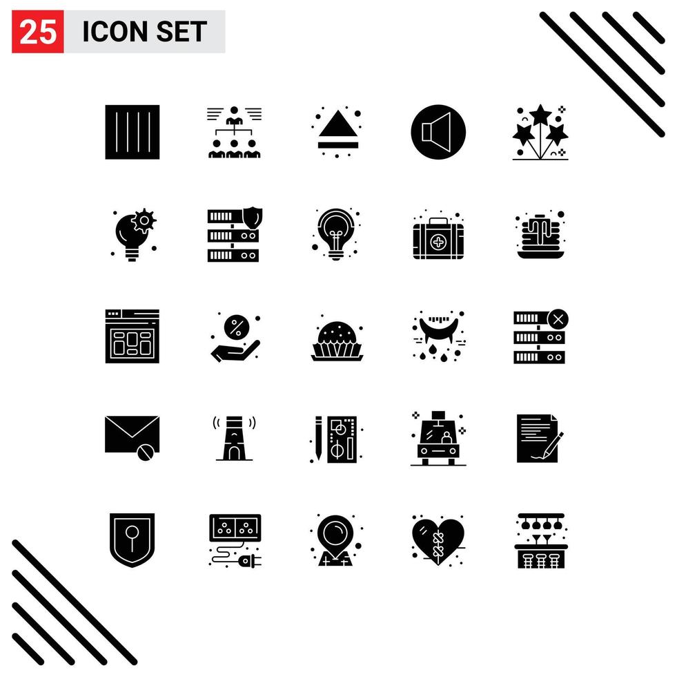 25 Thematic Vector Solid Glyphs and Editable Symbols of firework speaker user sound multimedia Editable Vector Design Elements