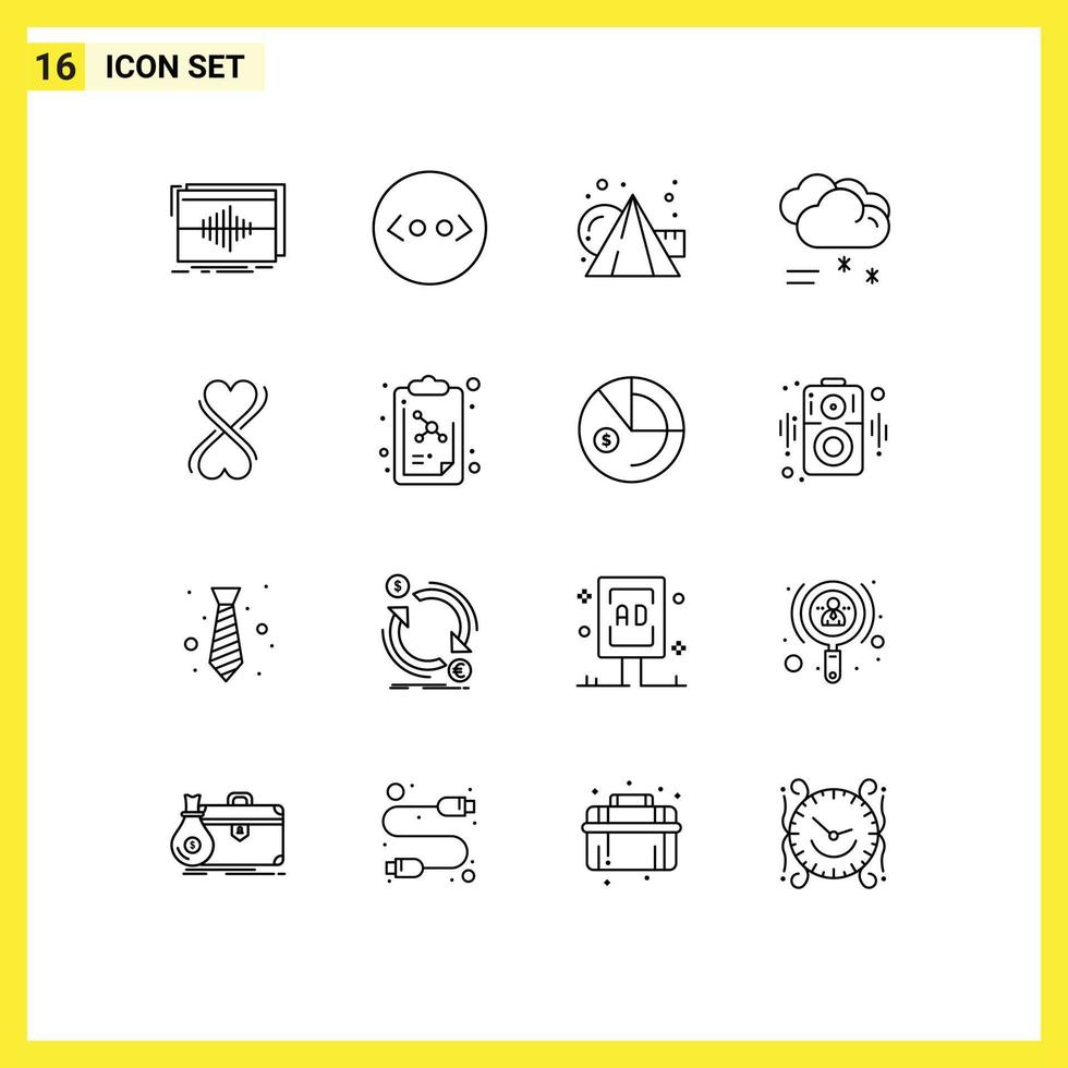 16 Thematic Vector Outlines and Editable Symbols of eight rainy weather art raining cloud raining Editable Vector Design Elements
