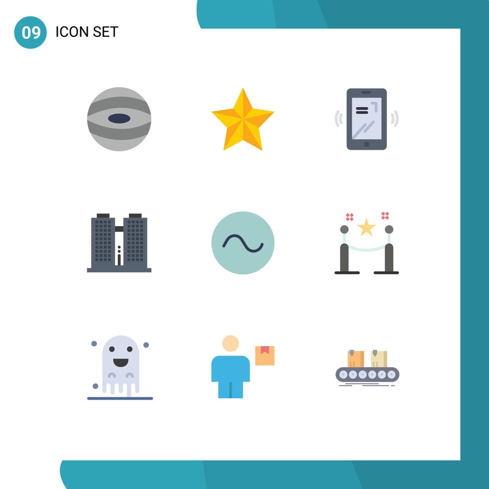 Set of 9 Modern UI Icons Symbols Signs for barrier rope sound vibrate sine place Editable Vector Design Elements