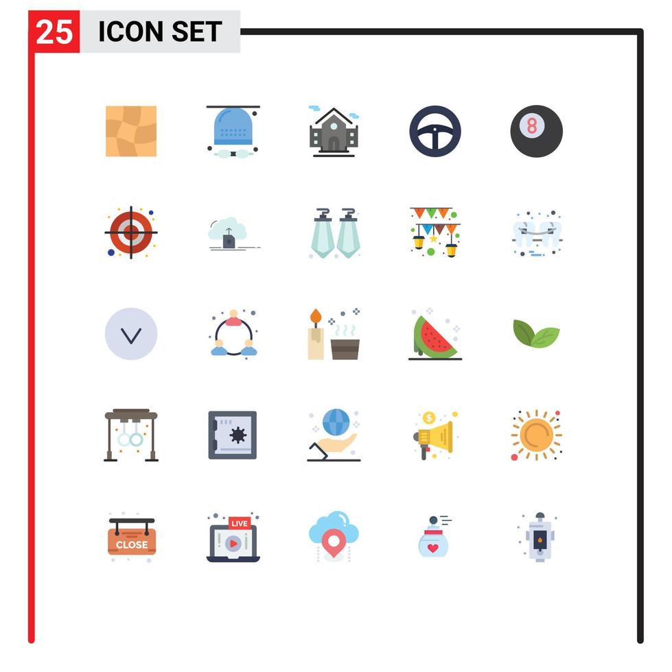 Stock Vector Icon Pack of 25 Line Signs and Symbols for round billiard building ball steering Editable Vector Design Elements