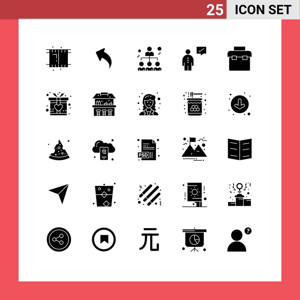 25 Thematic Vector Solid Glyphs and Editable Symbols of equipment management network human communication Editable Vector Design Elements