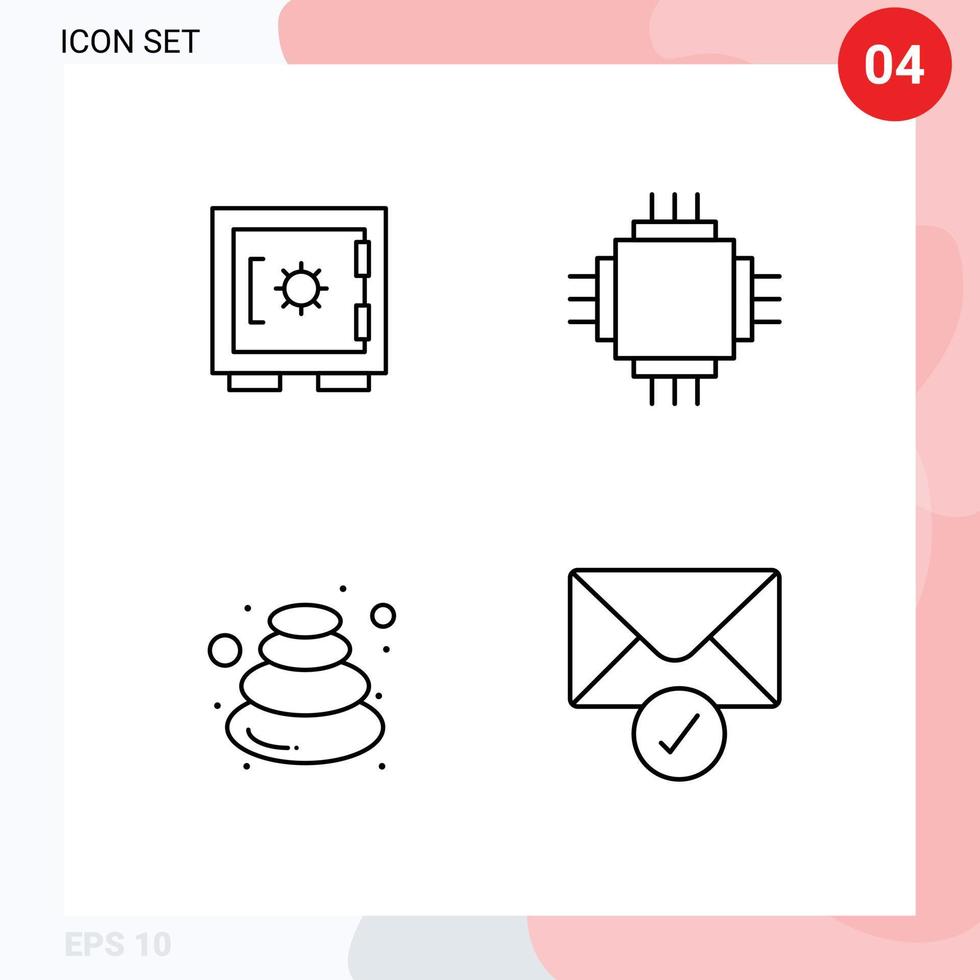 Group of 4 Filledline Flat Colors Signs and Symbols for lock hot secure electric relax Editable Vector Design Elements