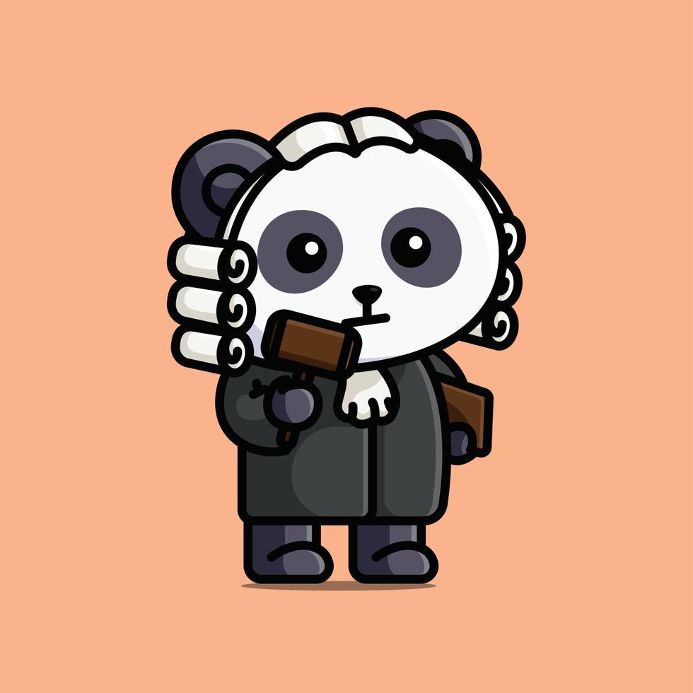 Cute judge panda holding gavel and book cartoon illustration animal nature isolated vector