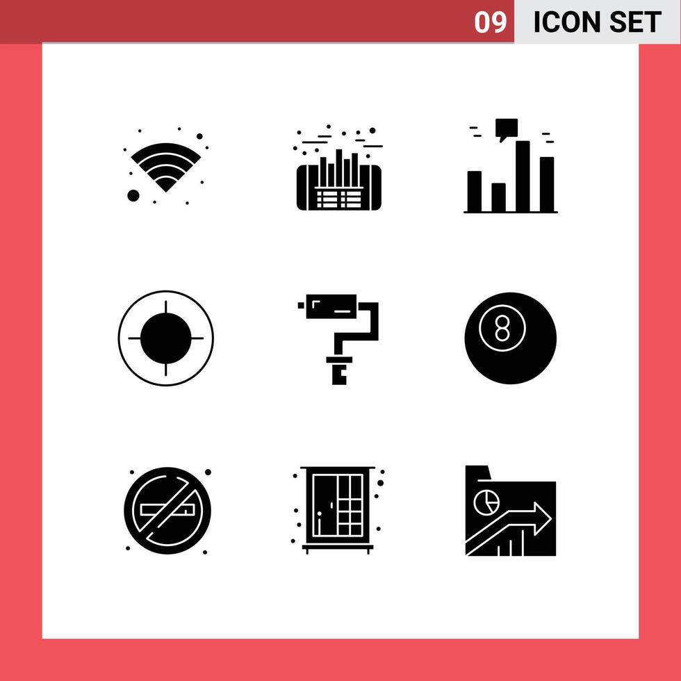 Universal Icon Symbols Group of 9 Modern Solid Glyphs of painter paint roller finance target focus Editable Vector Design Elements