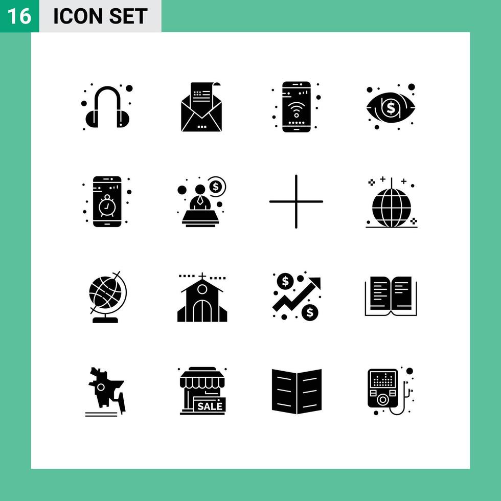 Universal Icon Symbols Group of 16 Modern Solid Glyphs of mobile app app vision dollar Editable Vector Design Elements