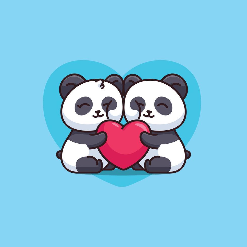 lindo panda enorme amor corazón dibujos animados vector icono ilustración animal aislado