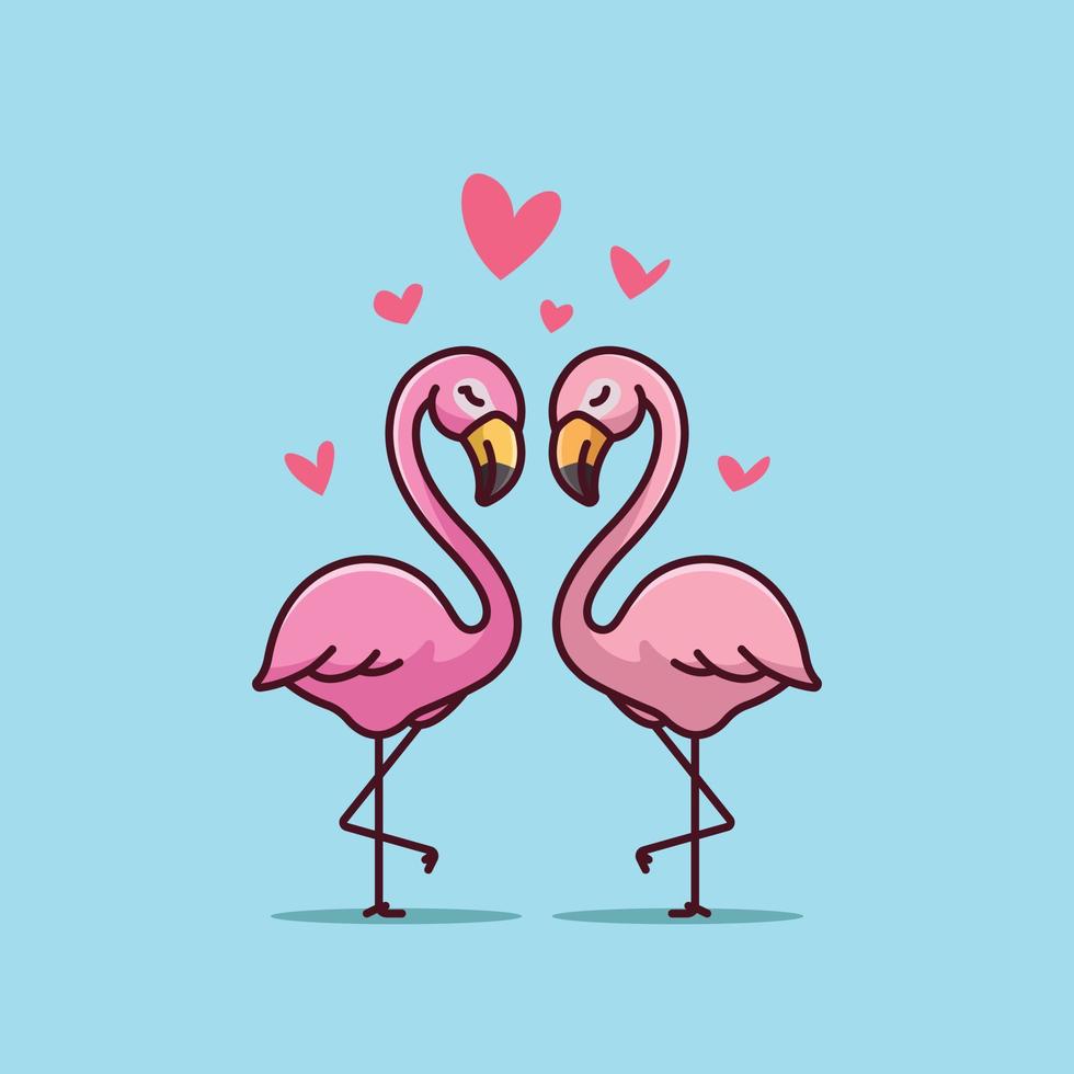 lindo flamenco pareja amor corazón dibujos animados vector ilustración animal naturaleza aislado gratis