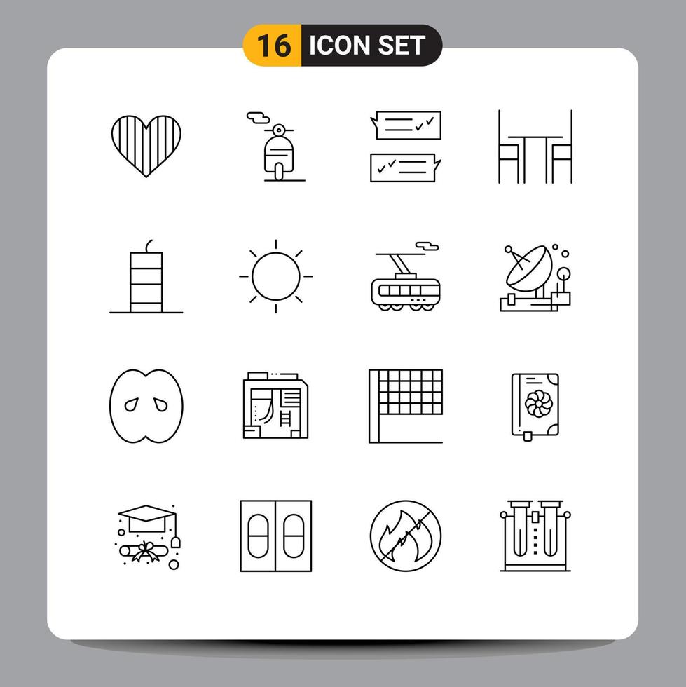 grupo universal de símbolos de iconos de 16 contornos modernos de muebles de mesa soporte de escritorio de chat elementos de diseño vectorial editables vector