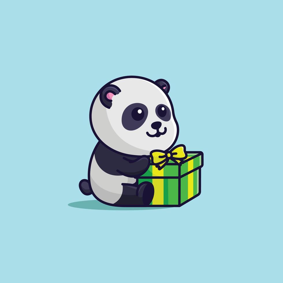 panda de dibujos animados lindo de vector con caja de regalo ilustración simple gratis