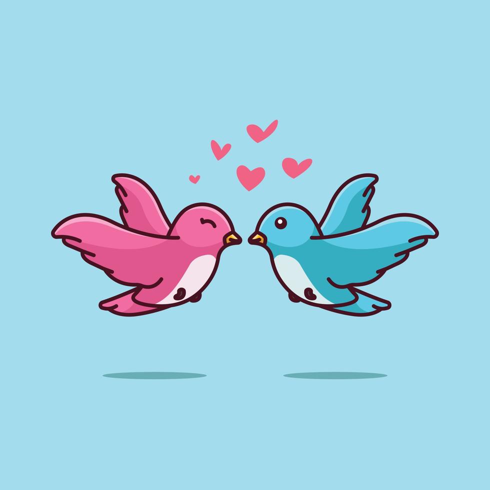 Cute bird couple love heart cartoon vector illustration animal nature isolated free
