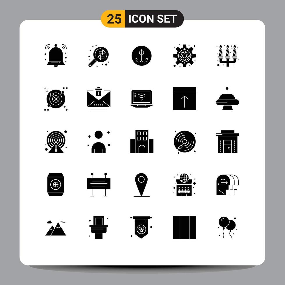 User Interface Pack of 25 Basic Solid Glyphs of flame candle decoy settings business Editable Vector Design Elements