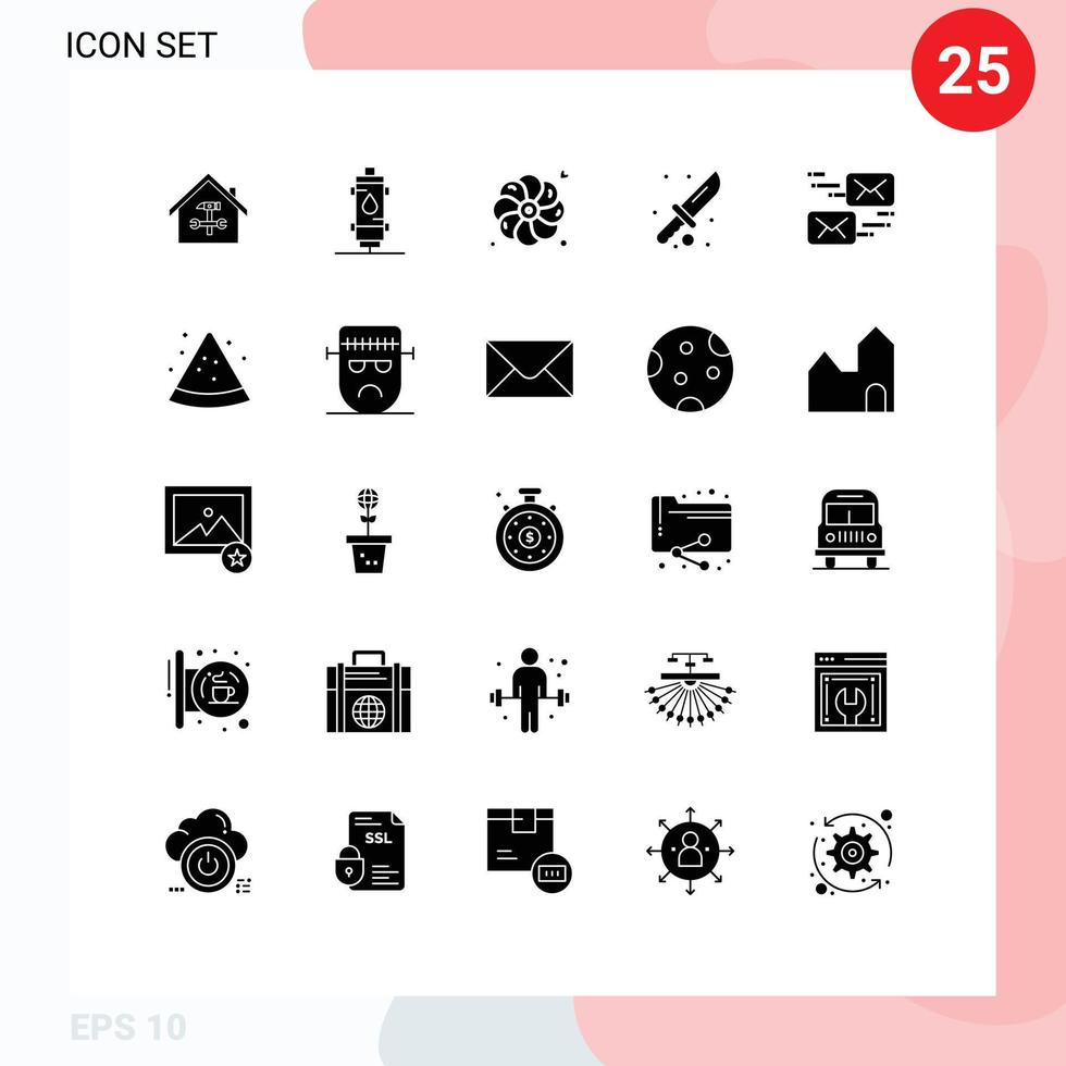 Set of 25 Vector Solid Glyphs on Grid for knife camping heat summer flower Editable Vector Design Elements