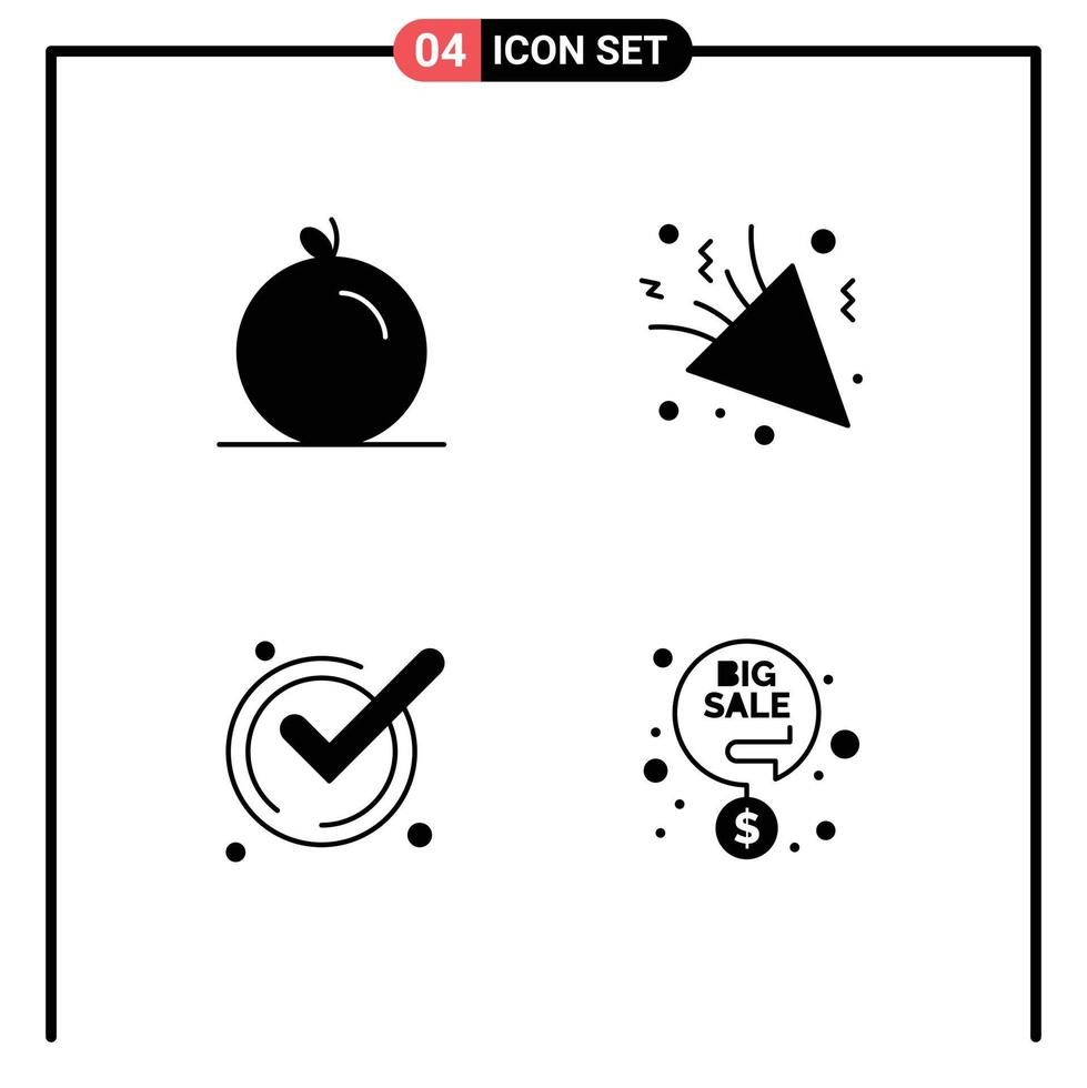 Pack of 4 Modern Solid Glyphs Signs and Symbols for Web Print Media such as fruit good fireworks decoration acknowledge Editable Vector Design Elements