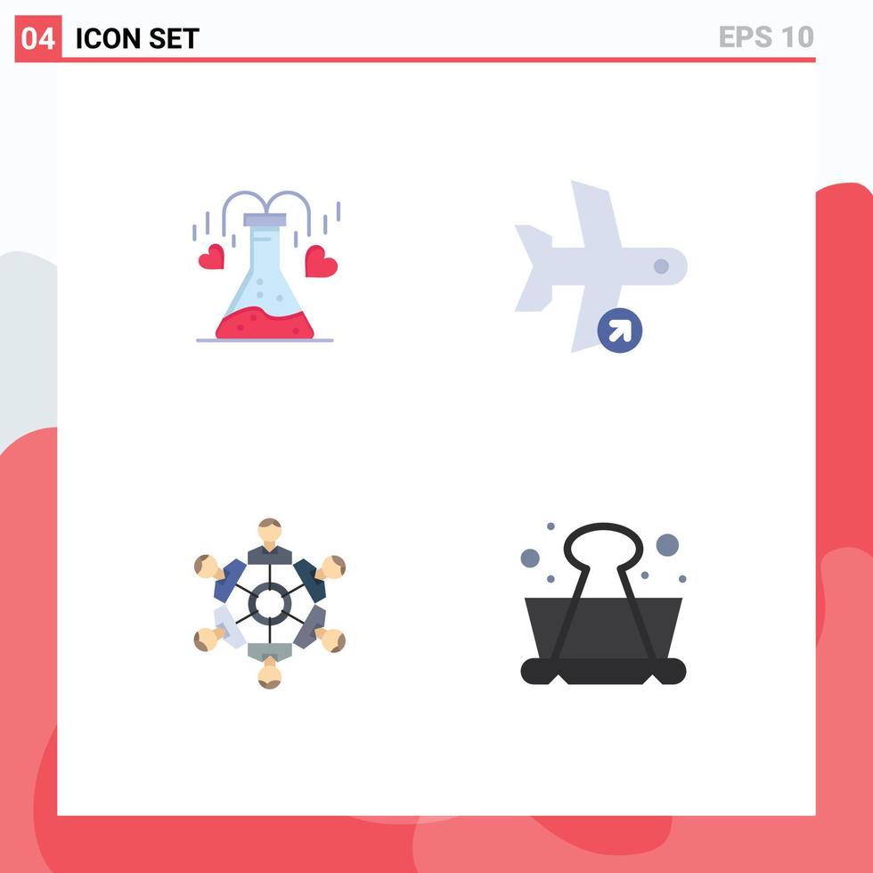 Group of 4 Flat Icons Signs and Symbols for chemical cooperation love plane game Editable Vector Design Elements
