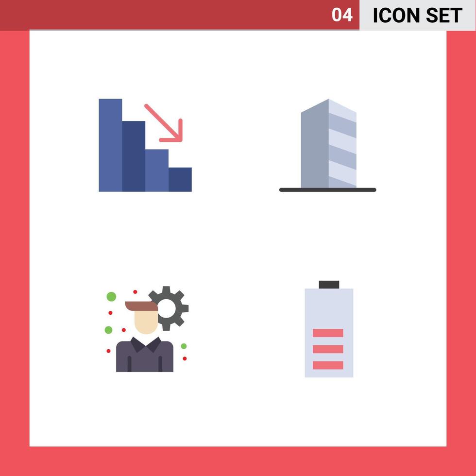 4 Creative Icons Modern Signs and Symbols of analytics configuration buildings landscape battery Editable Vector Design Elements