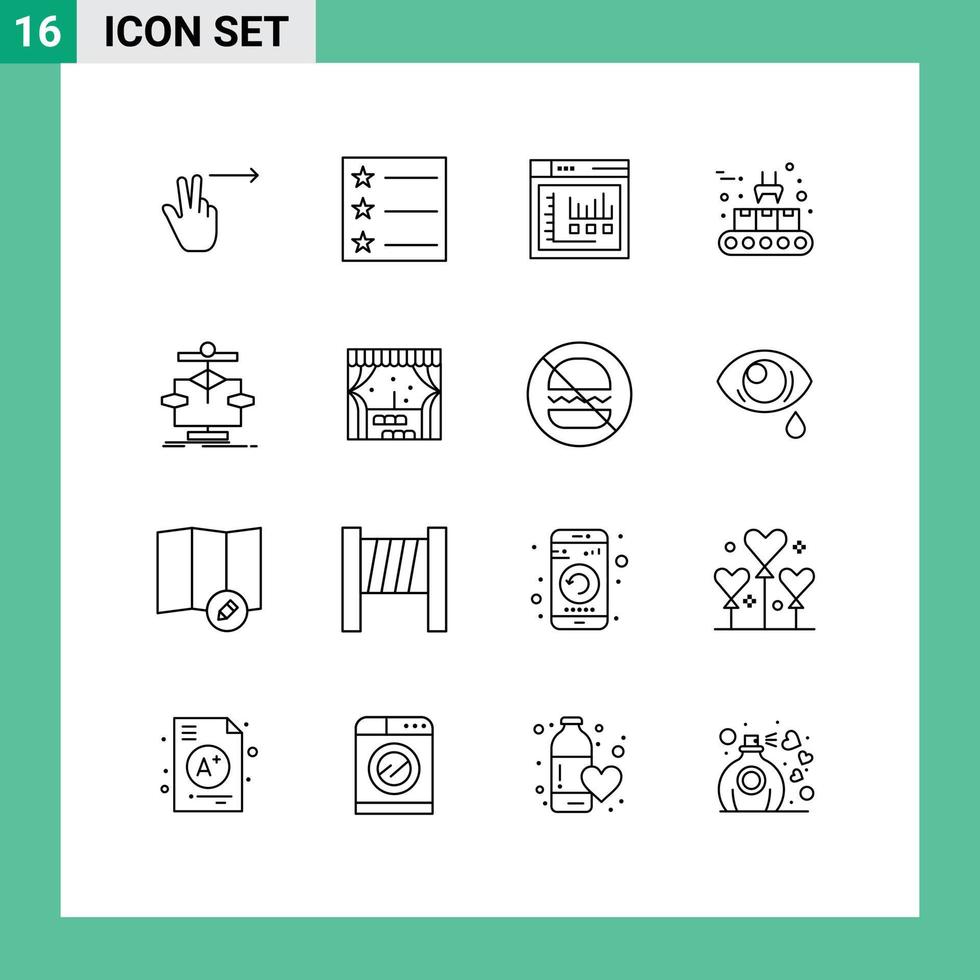 Pack of 16 creative Outlines of flow data static chart production line Editable Vector Design Elements